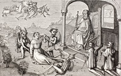Der Magier Armogenes befiehlt Teufeln, ihm den Apostel St. Jakobus zu bringen, aus 